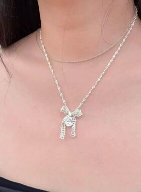 蕾丝蝴蝶结宝石项链法式轻奢时尚百搭精致独特小众设计高级锁骨链