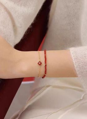 幸运符号鸿运四叶草手链红色手串小众气质高级感精致百搭新年手饰