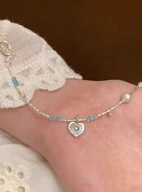 爱心条纹珍珠串珠手链女精致百搭高级感时尚气质爱心吊坠银色手链