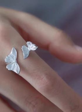 小众创意设计蝴蝶开口戒指女轻奢复古趣味萌个性气质可调节指环