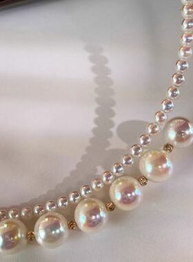 微炫彩人造珍珠项圈少女感大小双拼轻奢串珠项链礼服温柔项圈锁骨