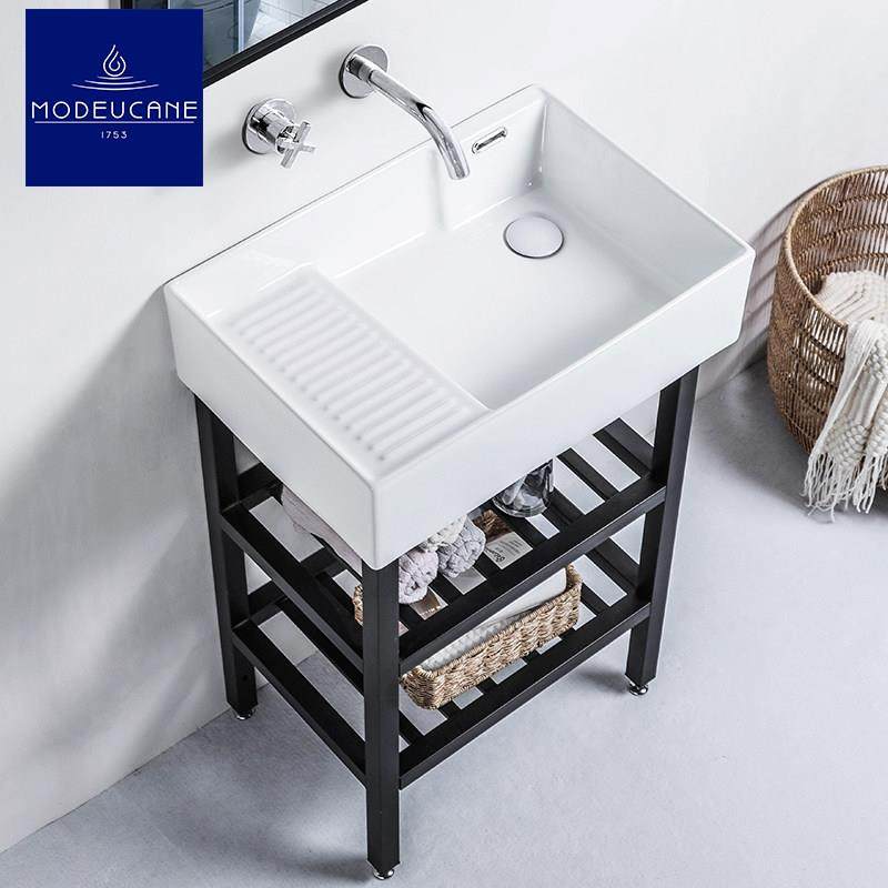 莫德卡恩MODEUCANE 轻奢无龙头孔白色落地陶瓷洗衣盆带搓衣板阳台,淘宝优惠券,粉丝福利购,淘宝优惠卷
