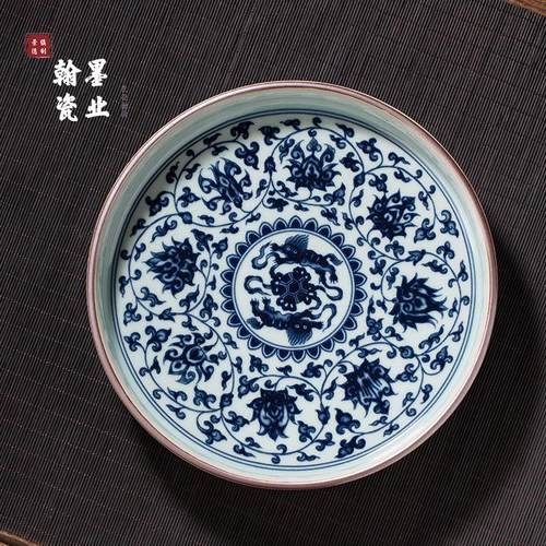 景德镇陶瓷老陶泥元青花缠枝莲壶承单个干泡台复古盖碗托盘茶托 - 图2
