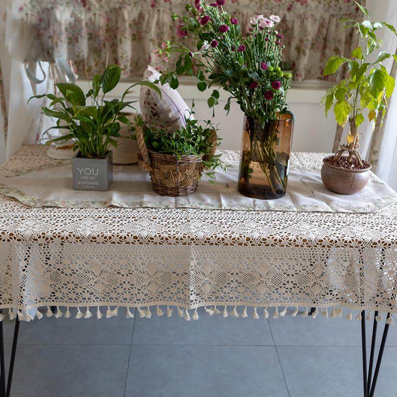 复古镂空蕾丝钩针桌布ins田园居家餐桌布艺圆桌长方形定制拍照布,淘宝优惠券,粉丝福利购,淘宝优惠卷