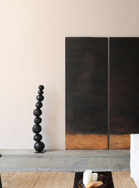 落地雕塑侘寂风摆件高级家居装饰客厅木球艺术装置落地饰品大摆件