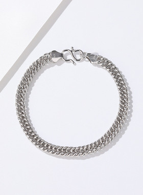 纯银宝宝儿童小孩子男孩扁款古巴马鞭链手饰