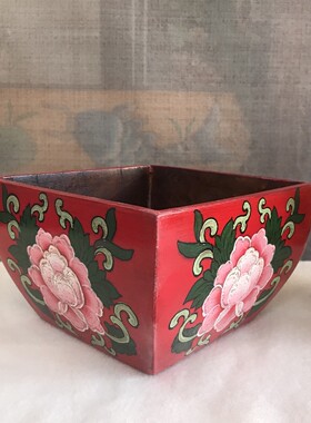 纯手工彩绘实木米斗升茶几杂物收纳盒桌面摆件中式玄关钥匙储物盒