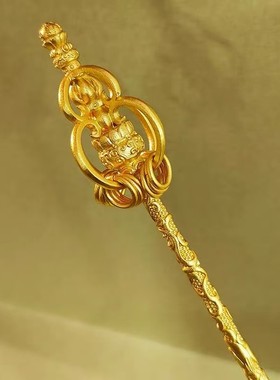 西安文创旅游纪念品法门寺唐银花双轮十二环锡杖铜摆件商务礼物