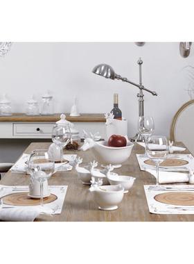 北欧创意陶瓷麋鹿头角餐巾扣纸巾环扣酒店餐厅餐桌婚庆装饰品摆件