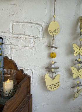 木艺母鸡风铃挂串手工木片装饰挂件串好廊架家居摆件创意饰品摆件