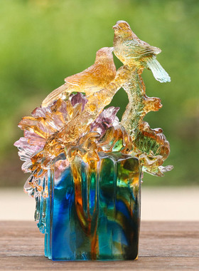 琉璃喜鹊摆件家居新房桌面装饰结婚礼物送新人工艺品喜上眉梢