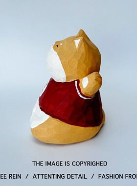 手工旺柴柴犬解压摆件小狗木雕桌面工位装饰情绪治愈系生日礼物