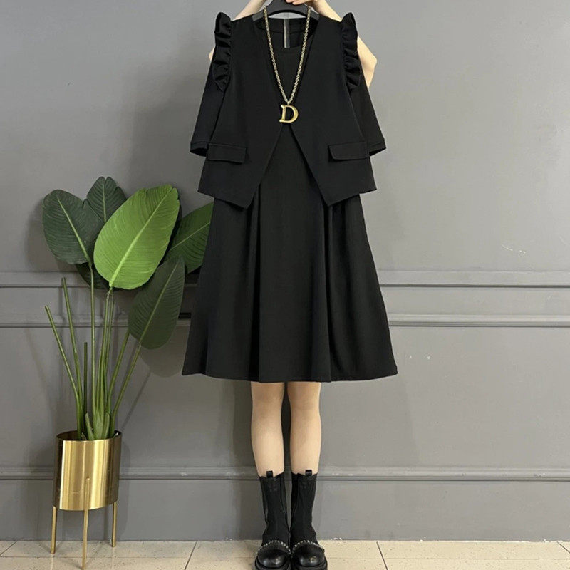 木耳边美背马甲两件套胖mm夏季新款大码马夹套装潮,淘宝优惠券,粉丝福利购,淘宝优惠卷