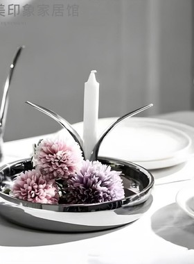 现代轻奢样板房水吧台茶几不锈钢托盘冰桶香槟杯餐厅组合摆件装饰