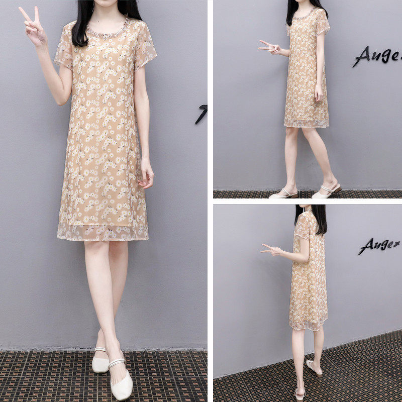 2025夏季新款时尚宽松印花A字裙中长款显瘦遮肉雪纺网纱女,淘宝优惠券,粉丝福利购,淘宝优惠卷