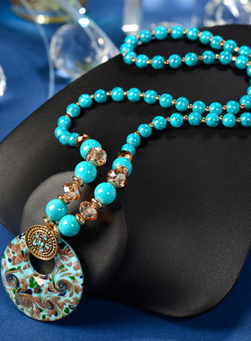 2025新款民族风元宝琉璃新中式国风项链女长款旗袍配饰吊坠挂链潮