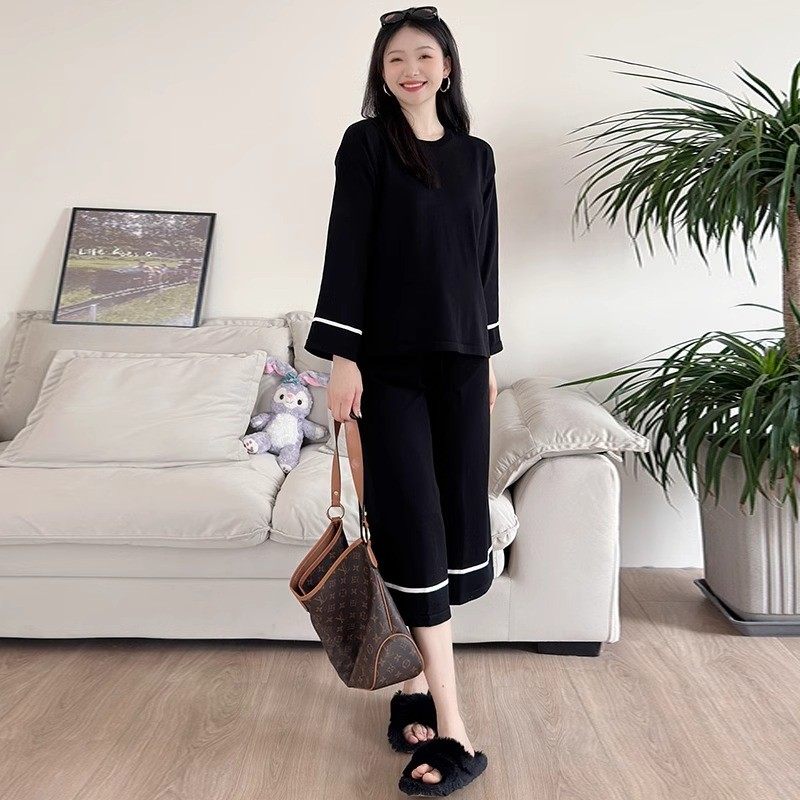 孕妇套装春秋2025新款时尚休闲撞色宽松长袖阔腿裤两件套,淘宝优惠券,粉丝福利购,淘宝优惠卷