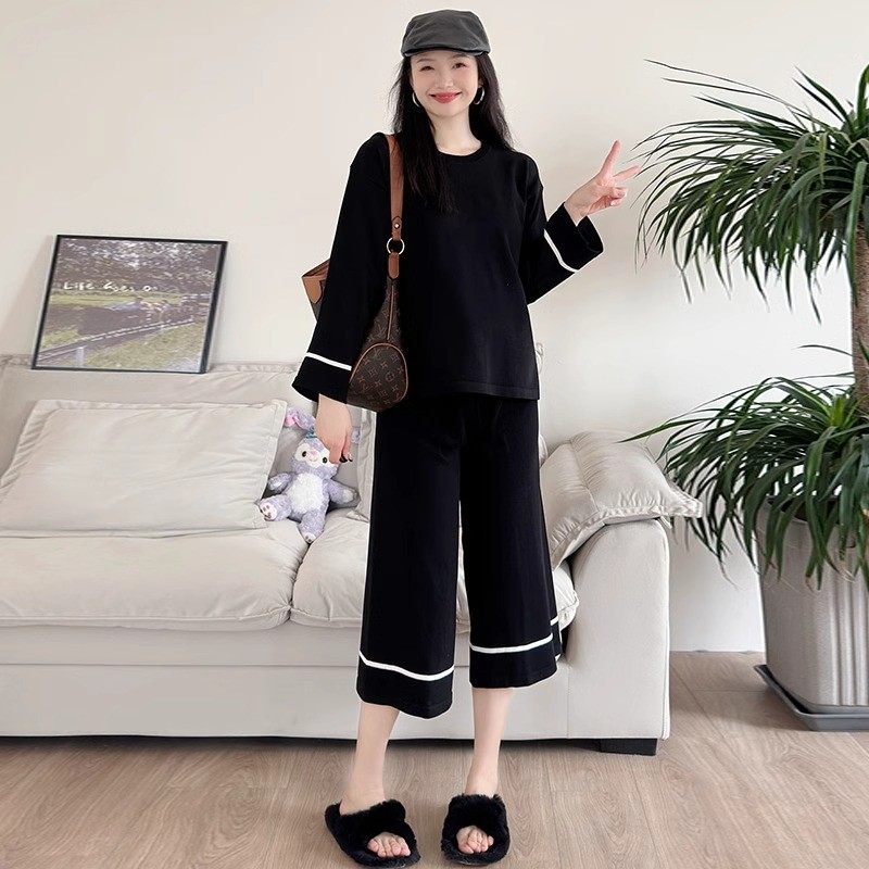 孕妇套装春秋2025新款时尚休闲撞色宽松长袖阔腿裤两件套,淘宝优惠券,粉丝福利购,淘宝优惠卷