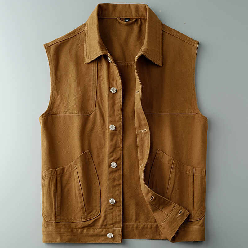 马甲男纯色美式工装时尚2025春夏季休闲户外黄色牛仔,淘宝优惠券,粉丝福利购,淘宝优惠卷