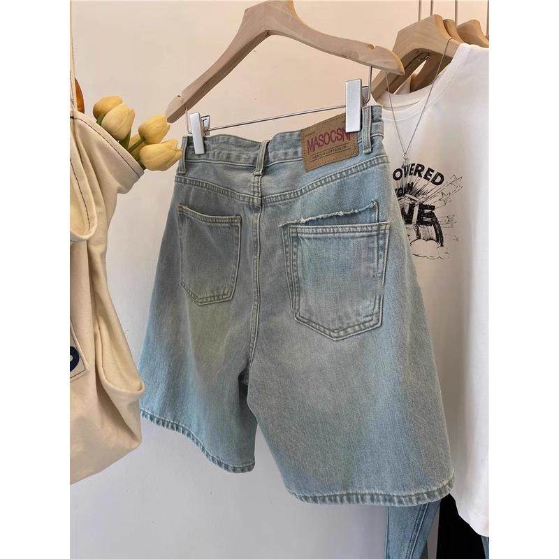 夏季大码薄款浅色直筒牛仔女胖妹妹显瘦a字阔腿五分中裤,淘宝优惠券,粉丝福利购,淘宝优惠卷