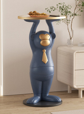 猴子托盘摆件艺术大型落地客厅沙发边几旁装饰品新家乔迁礼物