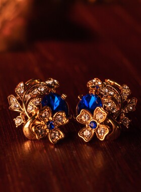 中古满镶满嵌宝蓝色石独特手工雕花