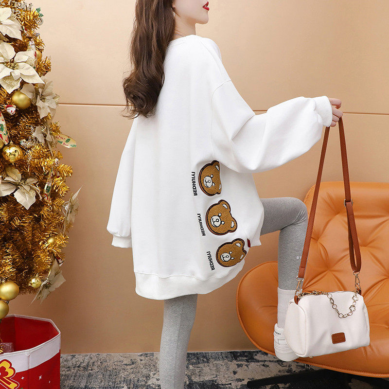 设计感开叉圆领女春秋薄款胖mm大码遮肚子200斤卡通刺绣,淘宝优惠券,粉丝福利购,淘宝优惠卷