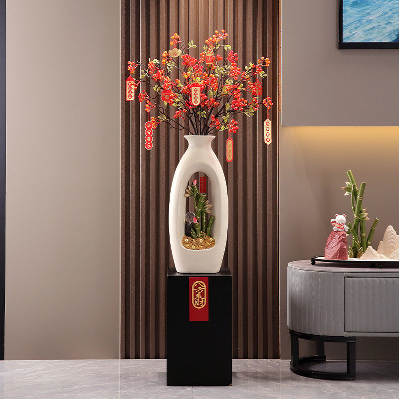 入户进门屏风摆件大号花瓶落地客厅玄关电视柜高级感插花乔迁装饰,淘宝优惠券,粉丝福利购,淘宝优惠卷