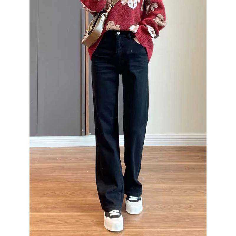 黑色弹力窄版直筒女2025新款大码梨形身材显瘦遮胯长裤,淘宝优惠券,粉丝福利购,淘宝优惠卷