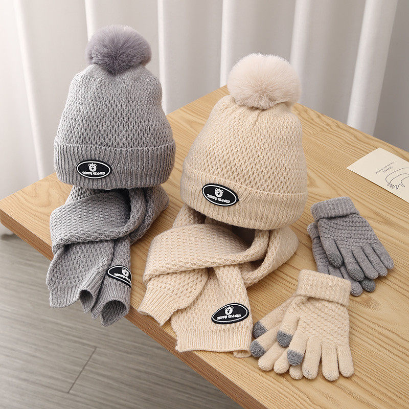 儿童帽子围巾秋冬天宝宝保暖护耳毛线帽子手套三件套男学生帽,淘宝优惠券,粉丝福利购,淘宝优惠卷