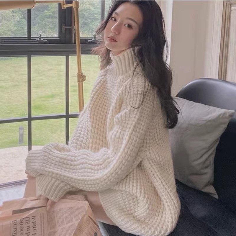 秋冬季加厚高领软糯毛衣女ins中长款设计感慵懒风宽松外穿衫,淘宝优惠券,粉丝福利购,淘宝优惠卷