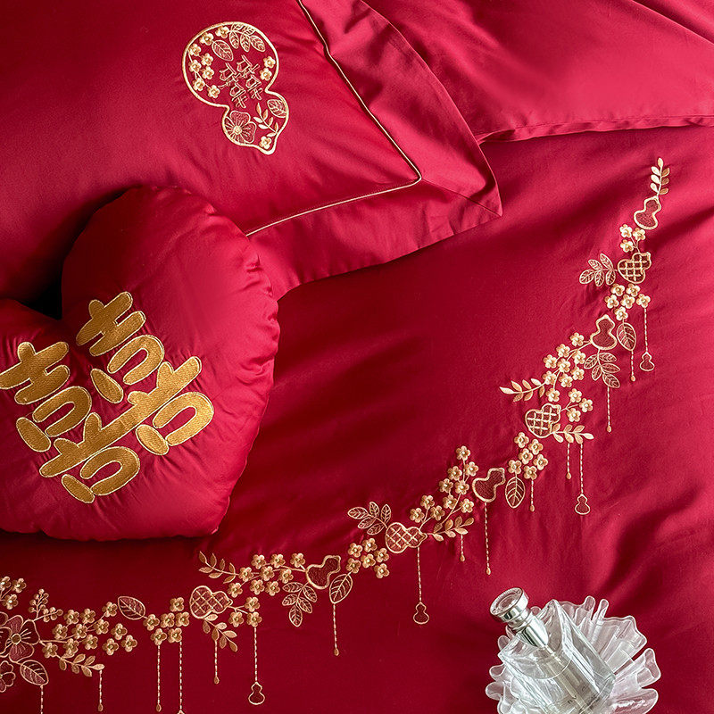 中式新婚100S全棉长绒棉结婚四件套纯棉婚庆刺绣被套陪嫁床单床笠,淘宝优惠券,粉丝福利购,淘宝优惠卷