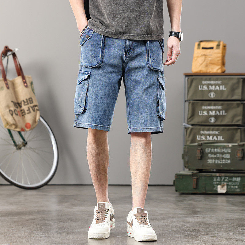 时尚多口袋工装牛仔男五分大码胖子宽松5分中裤2025新款,淘宝优惠券,粉丝福利购,淘宝优惠卷