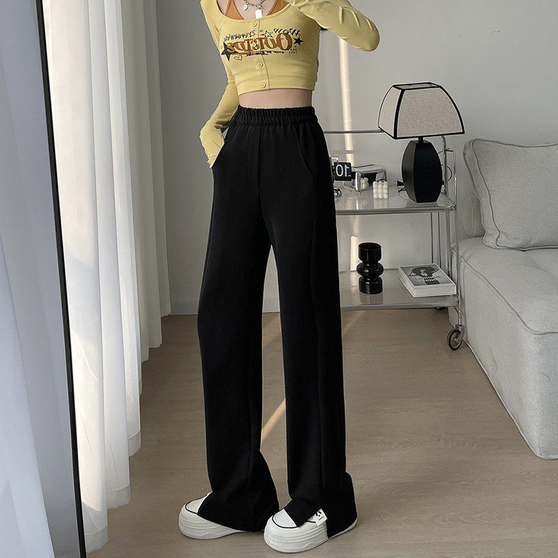 黑色窄版裤女大码胖mm宽松显瘦阔腿裤垂感拖地开叉,淘宝优惠券,粉丝福利购,淘宝优惠卷
