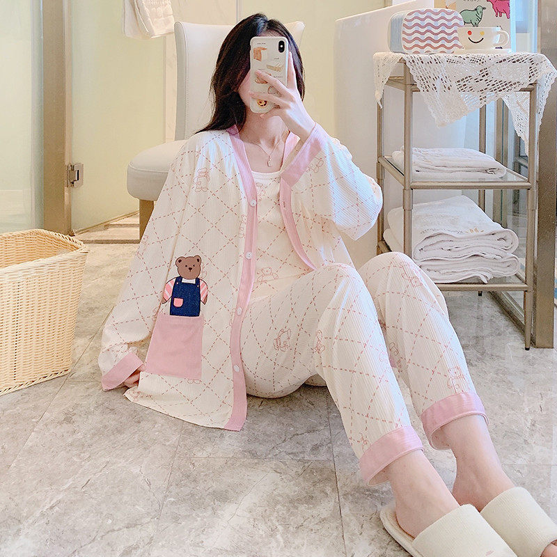 孕妇睡衣春秋季纯棉孕晚期三件套月子服产后哺乳衣产妇喂奶居服,淘宝优惠券,粉丝福利购,淘宝优惠卷