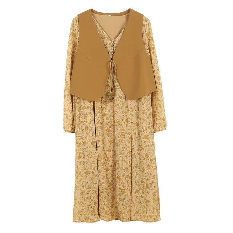 胖mm秋天女新款套装裙大码氛围感马甲+雪纺碎花两件套,淘宝优惠券,粉丝福利购,淘宝优惠卷