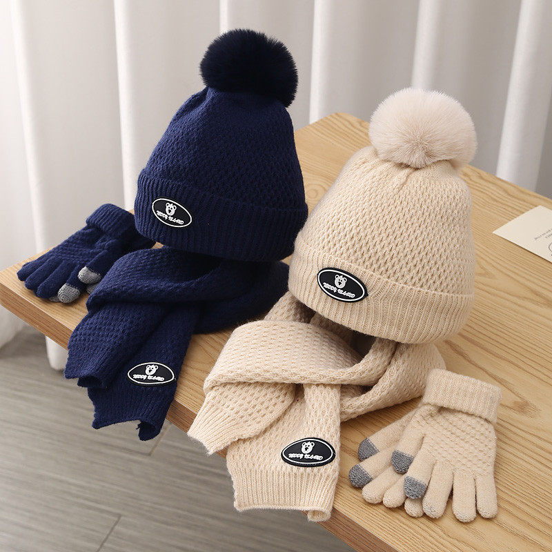 儿童帽子围巾秋冬天宝宝保暖护耳毛线帽子手套三件套男学生帽,淘宝优惠券,粉丝福利购,淘宝优惠卷