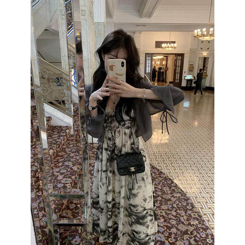 大码慵懒森系国风显瘦喇叭袖开衫碎花裙两件套装女,淘宝优惠券,粉丝福利购,淘宝优惠卷