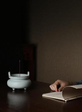 乾坤三足方耳香炉景德镇陶瓷汝窑香薰炉手工摆件仿宋瓷器青瓷礼品