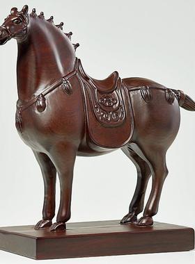 黑檀木雕唐马摆件实木工艺品马到成功客厅酒柜玄关办公室开业礼品