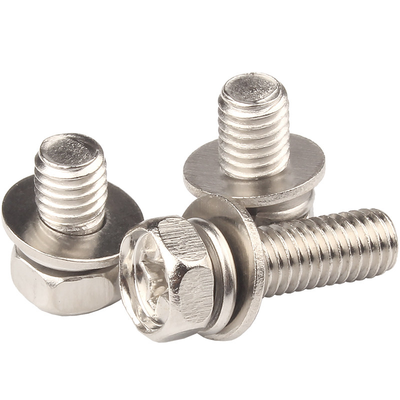 镀镍十字槽外六角三组合螺丝带平垫弹垫组合螺栓六角螺钉M3M4M5M6,淘宝优惠券,粉丝福利购,淘宝优惠卷