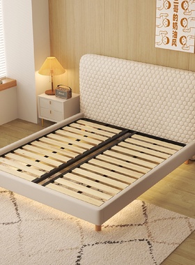 现代简约轻奢皮床奶油风悬浮床1.8米软包床小户型网红婚床双人床