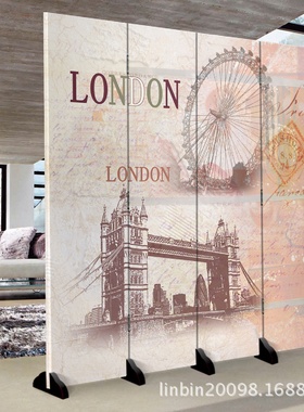屏风隔断欧式简约现代英伦铁塔街景酒店家具卧室客厅时尚布艺折屏