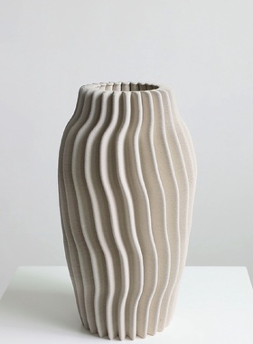 3D打印灰色简约现代陶瓷工艺品创意插花器花瓶摆件家居软装饰品