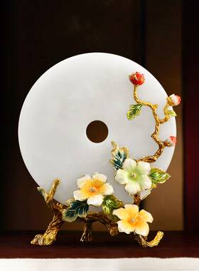 新中式珐琅彩高端摆件客厅玄关电视柜饰品高档平安扣玉石家居装饰