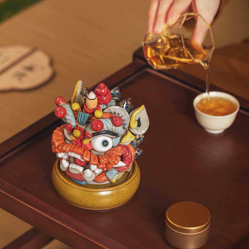 景禧造广东国潮醒狮摆件手工陶瓷茶宠茶桌摆件倒流香香炉开业礼物,淘宝优惠券,粉丝福利购,淘宝优惠卷
