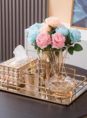 纸巾盒轻奢风客厅茶几家居装饰品摆件欧式花瓶收纳盒抽纸盒套装