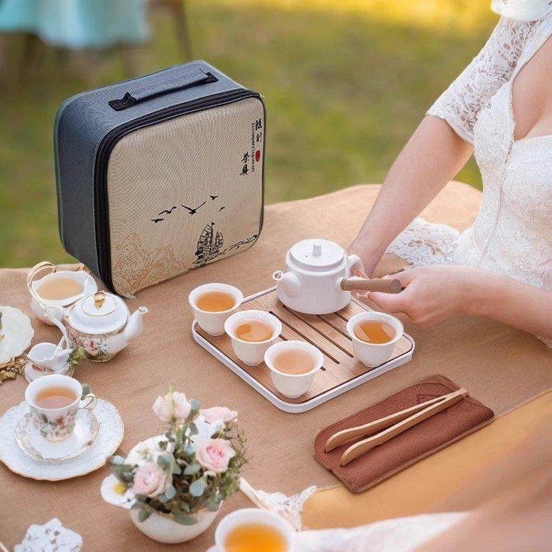 旅行茶具套组功夫陶瓷茶盘可携式包商务定制logo送客户高档便宜礼,淘宝优惠券,粉丝福利购,淘宝优惠卷