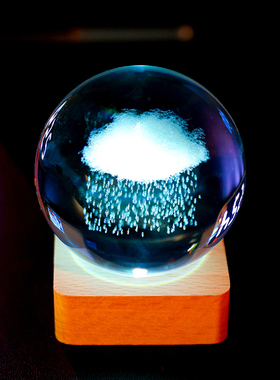 生日礼物爱心云朵3D内雕水晶球摆件七彩变色小夜灯送男女朋友同学