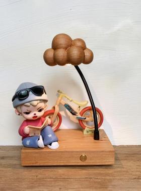 原木风木雕猫咪小众卧室床头民宿创意礼品装饰氛围木质摆件小夜灯